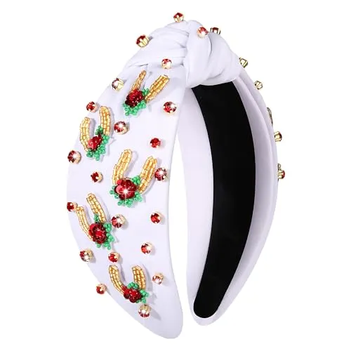 CEALXHENY Derby Headband for Women Horseshoe Headband Rhinestone Jeweled Wide Top Knot Headband Kentucky Derby Hair Accessories Outfits Party Favors (Derby A-White 2)