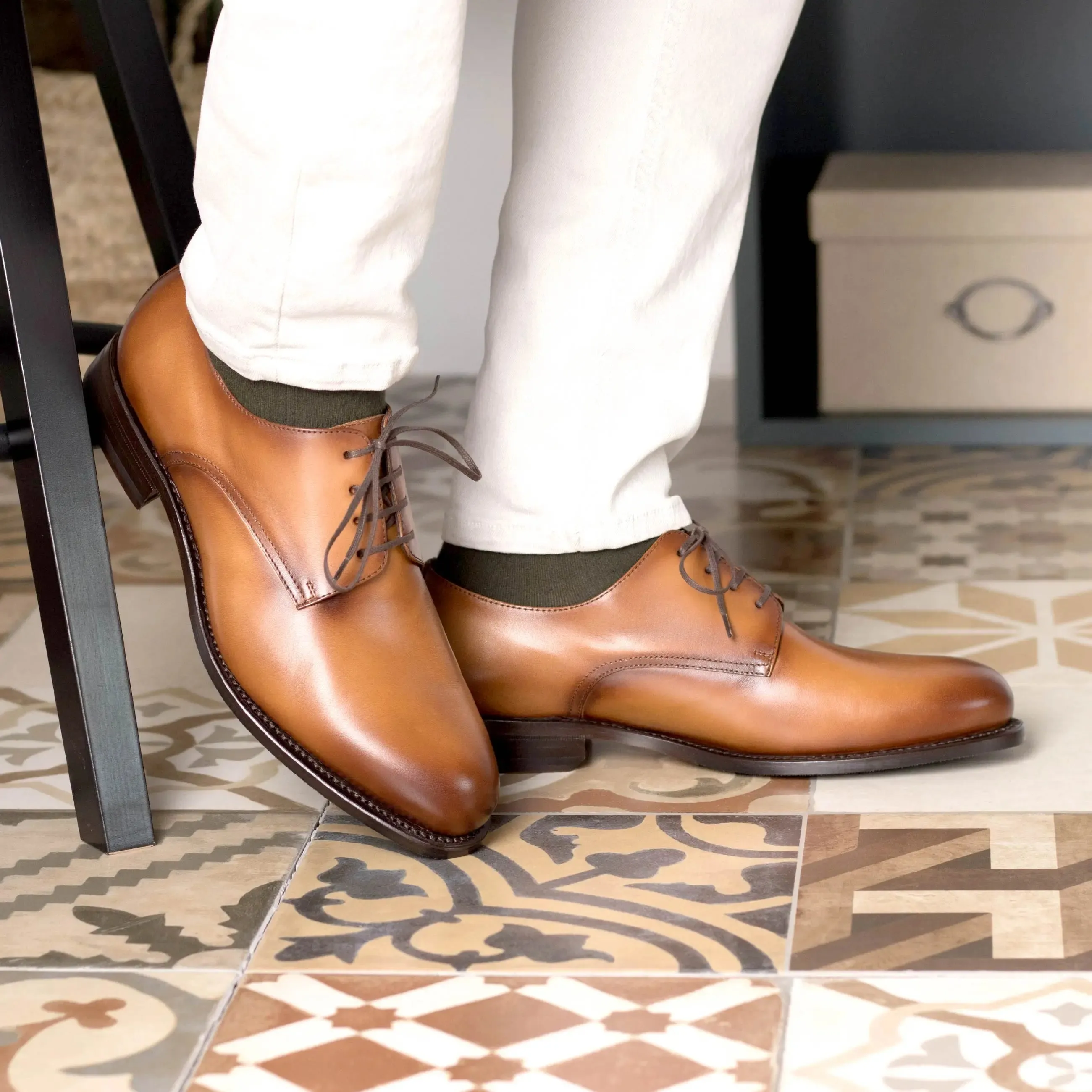 DapperFam Vero in Cognac Men's Italian Leather Derby