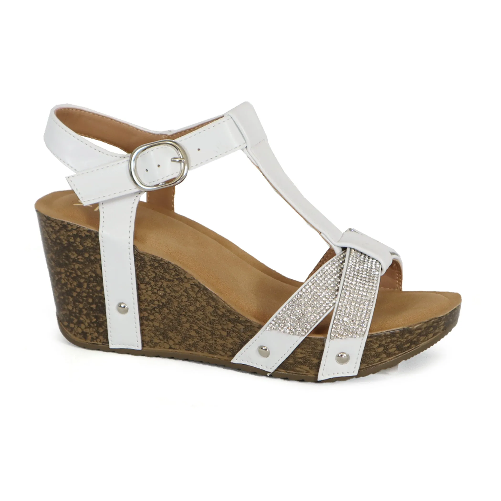 NETTA-67 Women's Criss Cross Rhinestone Strap Sandal With Wedge