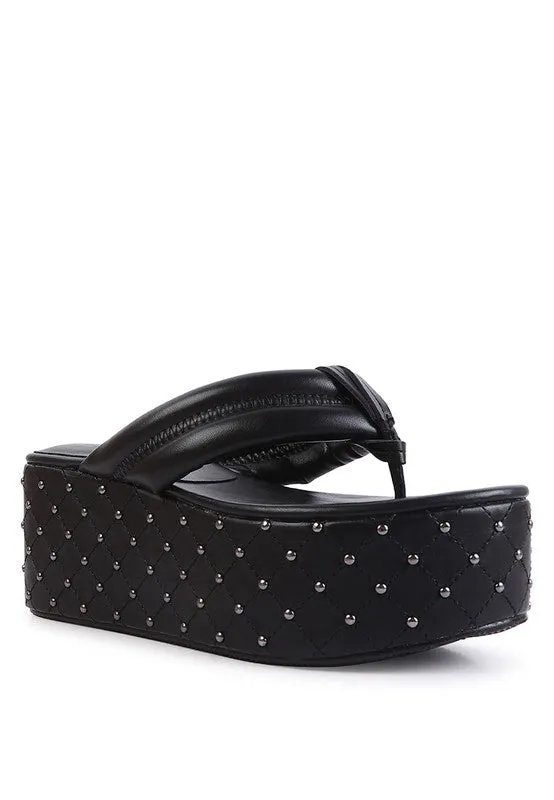 Pamela Rhinestone Quilted Platform Thong Sandals